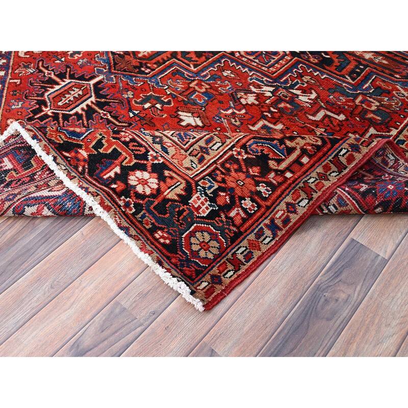 Shahbanu Rugs Lust Red Vintage Persian Heriz Good Cond Evenly Worn Pure
